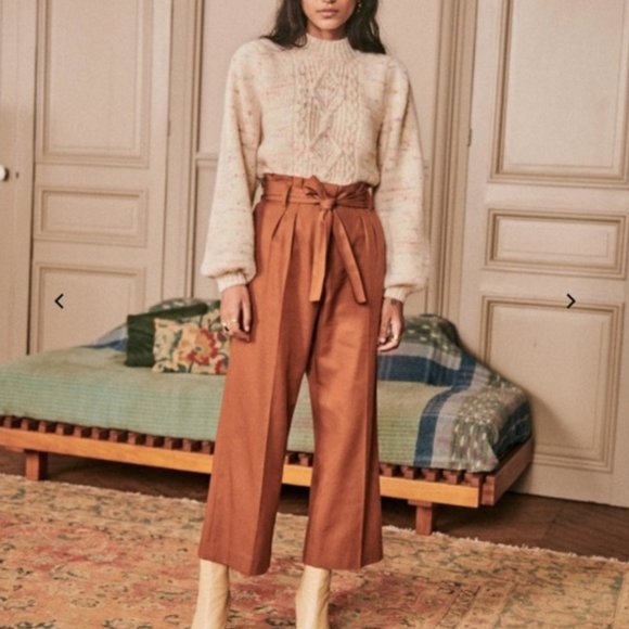 Sezane Pants - Sezane Pierre Linen Trouser High Rise Wide Crop
